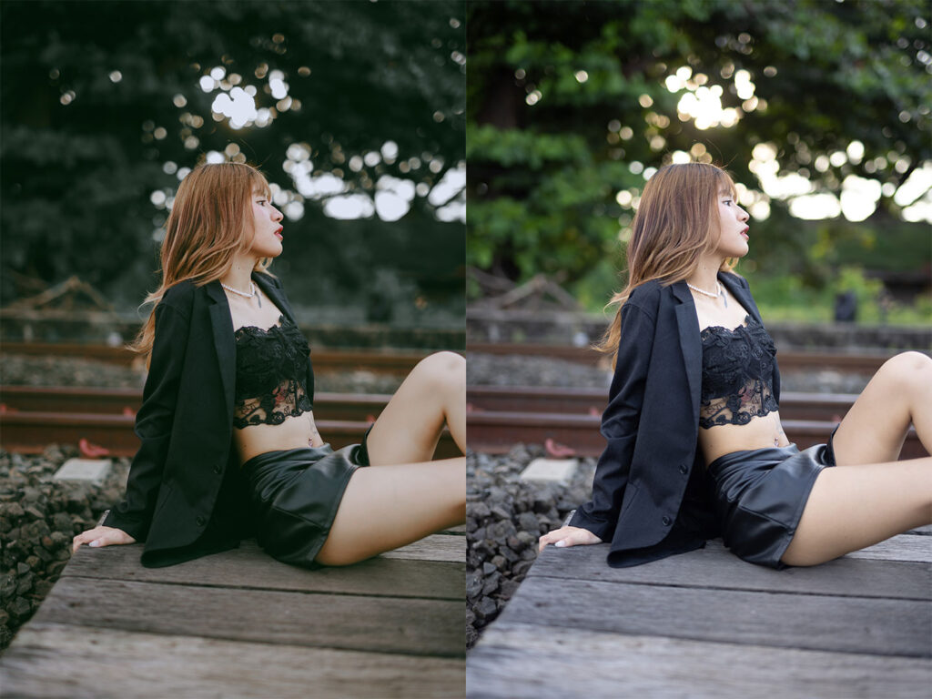 เปรียบเทียบรูปก่อนแต่งโทนสีส้มดำ Lightroom