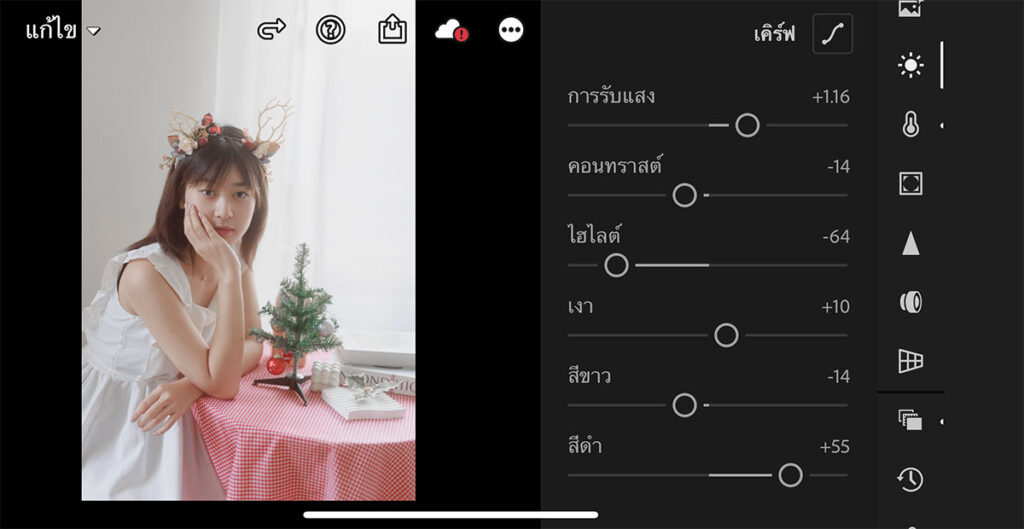 วิธีแต่งรูปโทนห้องคริสต์มาส Lightroom มือถือ