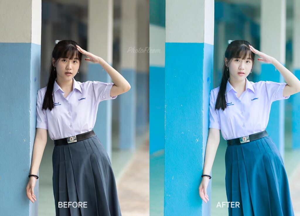 Lightroom Preset แต่งรูปนักเรียน โทนฟิล์มน้ำเงินเข้ม