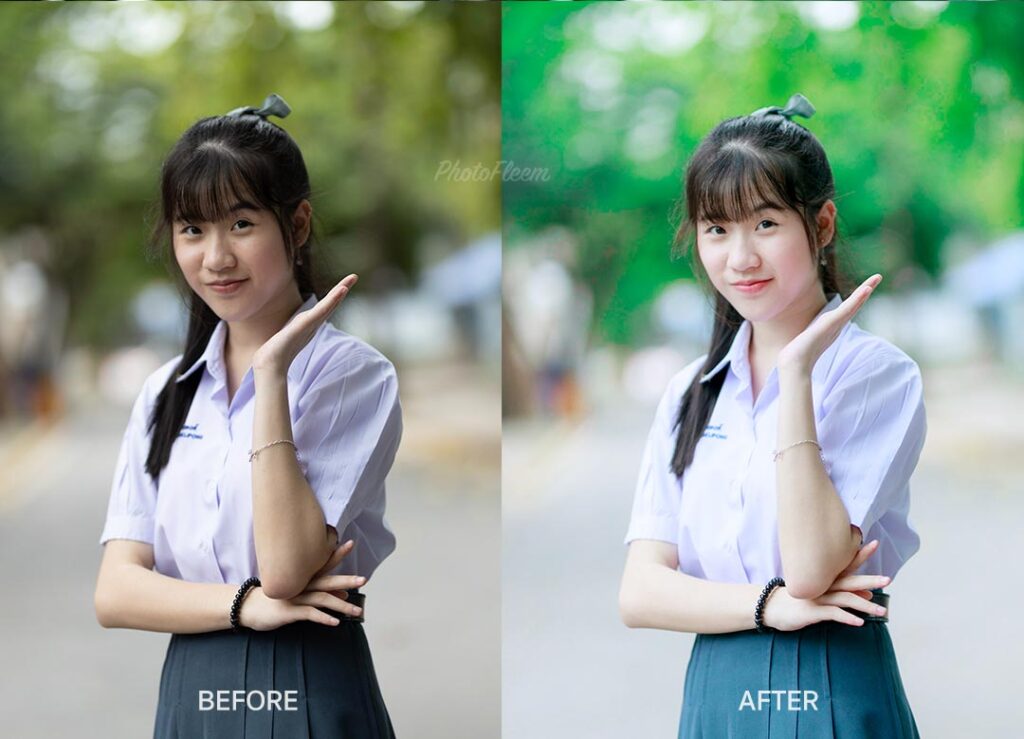 Lightroom Preset แต่งรูปนักเรียน โทนสีเขียวสดใส